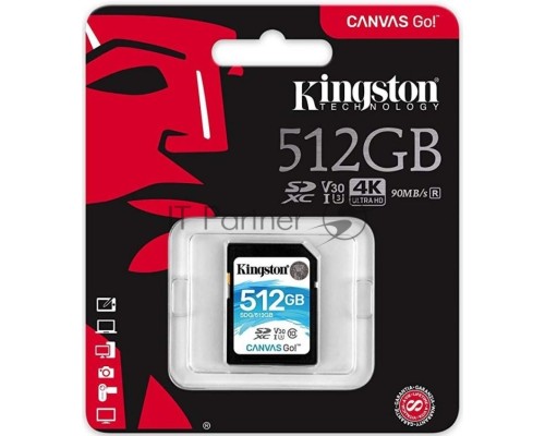 Флеш карта SDHC 512Gb Class10 Kingston <SDG/512GB>, Canvas Go 90R/45W CL10 U3 V30