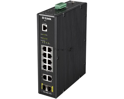 Коммутатор  D-Link DIS-200G-12PS/A1A, L2 Managed Industrial Switch with 10 10/100/1000Base-T and 2 1000Base-X SFP ports (8 PoE ports 802.3af/802.3at (30 W), PoE Budget 123 W)8K Mac address, 802.3x Flow Control,