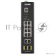 Коммутатор  D-Link DIS-200G-12PS/A1A, L2 Managed Industrial Switch with 10 10/100/1000Base-T and 2 1000Base-X SFP ports (8 PoE ports 802.3af/802.3at (30 W), PoE Budget 123 W)8K Mac address, 802.3x Flow Control,