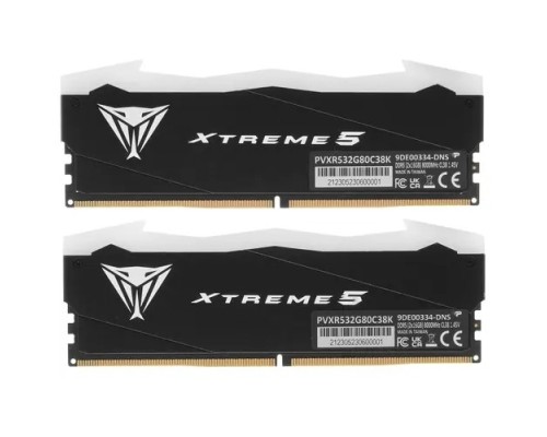 [Модуль памяти] Память DDR5 2x16Gb 8000MHz Patriot PVXR532G80C38K Viper Xtreme 5 RGB RTL Gaming PC5-64000 CL38 DIMM 288-pin 1.45В с радиатором Ret