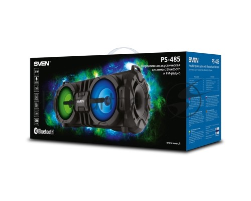 Портативная колонка SVEN PS-485 (28 Вт(2x14), встроенный аккумулятор, FM-тюнер, Bluetooth, USB, microSD) черный