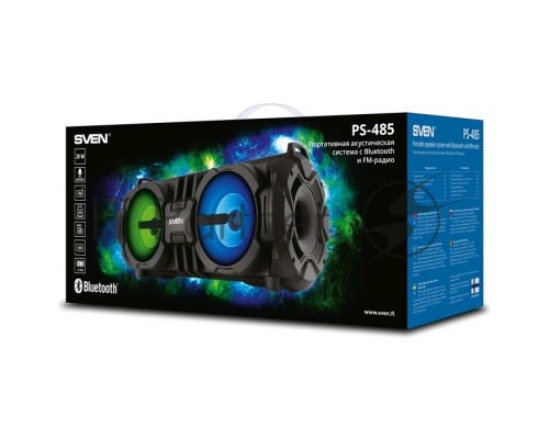 Портативная колонка SVEN PS-485 (28 Вт(2x14), встроенный аккумулятор, FM-тюнер, Bluetooth, USB, microSD) черный
