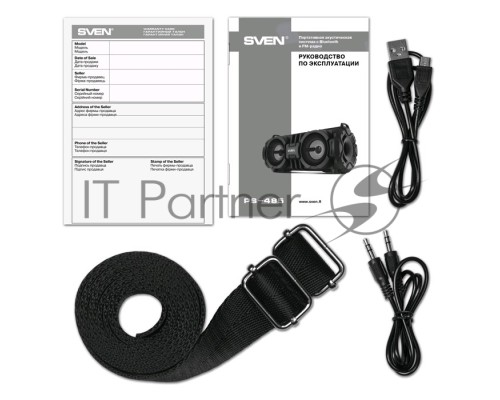 Портативная колонка SVEN PS-485 (28 Вт(2x14), встроенный аккумулятор, FM-тюнер, Bluetooth, USB, microSD) черный