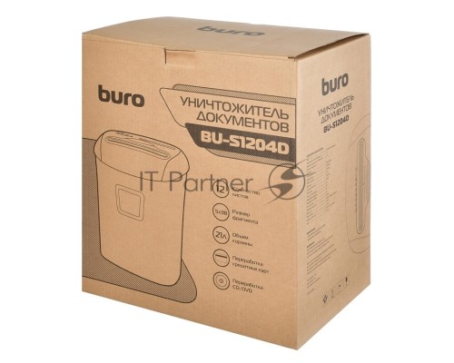 Шредер Buro Office BU-S1204D (секр.P-4)/фрагменты/12лист./21лтр./пл.карты/CD