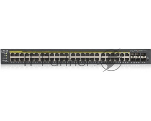 Коммутатор ZYXEL GS1920-48HPv2 Hybrid Smart switch PoE+ Zyxel Nebula Flex, 44xGE PoE+, 4xCombo (SFP/RJ-45 PoE+), 2xSFP, budget PoE 375W, Standalone / cloud management