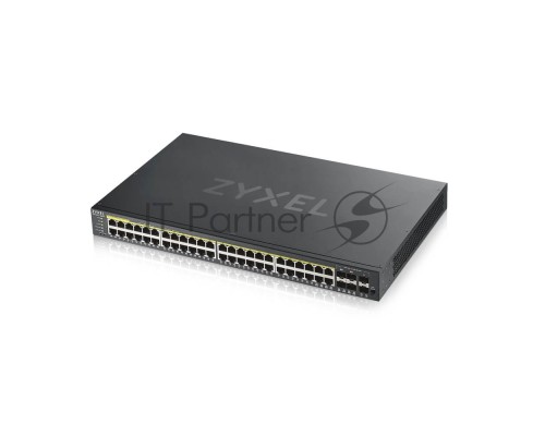 Коммутатор ZYXEL GS1920-48HPv2 Hybrid Smart switch PoE+ Zyxel Nebula Flex, 44xGE PoE+, 4xCombo (SFP/RJ-45 PoE+), 2xSFP, budget PoE 375W, Standalone / cloud management