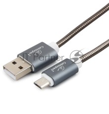 Кабель USB 2.0 Cablexpert CC-G-mUSB02Gy-1M, AM/microB, серия Gold, длина 1м, титан, блистер