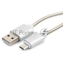 Кабель USB 2.0 Cablexpert CC-G-mUSB02S-1M, AM/microB, серия Gold, длина 1м, серебро, блистер