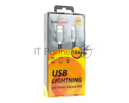 Кабель Cablexpert для Apple CC-G-APUSB02Gy-1.8M, AM/Lightning, серия Gold, длина 1.8м, титан, блистер