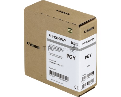 Картридж Canon PFI-1300PGY фото серый (330 мл) для Canon imagePROGRAF PRO-2000, PRO-4000