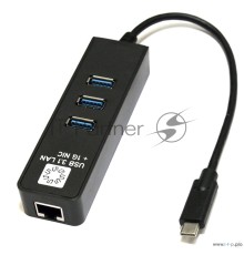 Кабель-адаптер 5bites UA3C-45-10BK  USB3.1 / 3*USB3.0 / RJ45 1G / BLACK