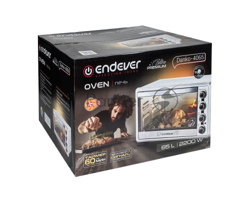 Мини-печь Endever Danko 4065 серебристый цвет, мощность 2200Вт, объем 65 л.