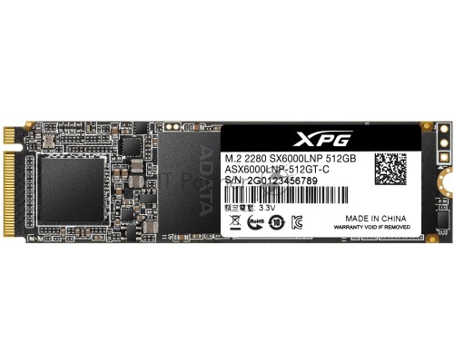 Накопитель SSD 512GB ADATA XPG SX6000 Lite, M.2 2280, PCI-E 3x4, [R/W - 1800/1200 MB/s] 3D-NAND TLC