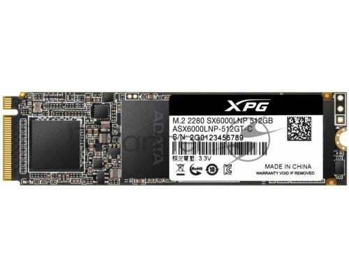 Накопитель SSD 512GB ADATA XPG SX6000 Lite, M.2 2280, PCI-E 3x4, [R/W - 1800/1200 MB/s] 3D-NAND TLC