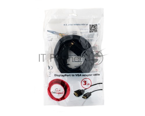 Кабель DisplayPort->VGA Cablexpert CCP-DPM-VGAM-10, 3м, 20M/15M, черный, экран, пакет