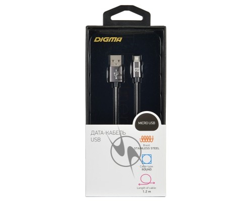 Кабель Digma MICROUSB-1.2M-BRAIDED-G USB (m)-micro USB (m) 1.2м темно-серый