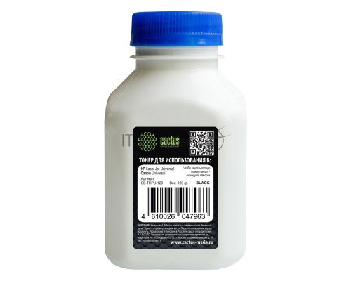 Тонер Cactus CS-THPU-120 черный флакон 120гр. для принтера HP LJ P1005/1006/1505/M125/127/M604/307/608