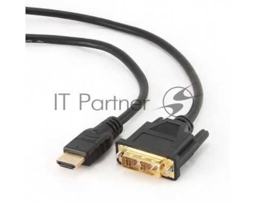 Кабель HDMI-DVI Cablexpert CC-HDMI-DVI-6, 19M/19M, single link, медь, позол.разъемы, экран, 1.8м, черный, пакет