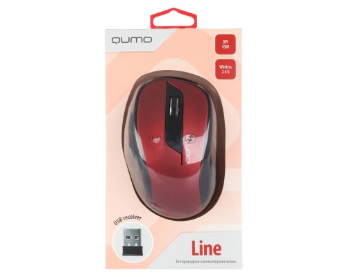 Мышь беспроводная Qumo Office Line Red M62 красный, 1600 dpi, радиоканал, USB, кнопки - 6