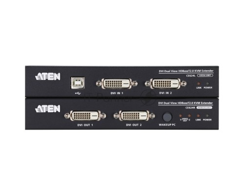 Удлинитель, KVM USB 2xDVI Single Link+AUDIO+RS232, 100 м., 1xUTP, макс.разр.1920х1200 60Hz 90м Cat5e;100м Cat6/6a /1080p 100м HDBaseT;1920x1200 150м cat6/6a LongReach HDBaseT, 2xDVI-D+2MINIJACK+DB9+USB B>3xUSB A, бп 220> 5V,,[ATEN CE624-AT-G]