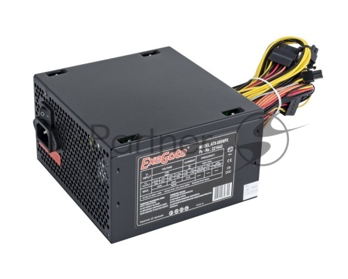 Блок питания 600W Exegate 600NPX, ATX, SC, black, 12cm fan, 24p+4p, 6/8p PCI-E, 3*SATA, 2*IDE, FDD + кабель 220V с защитой от выдергивания