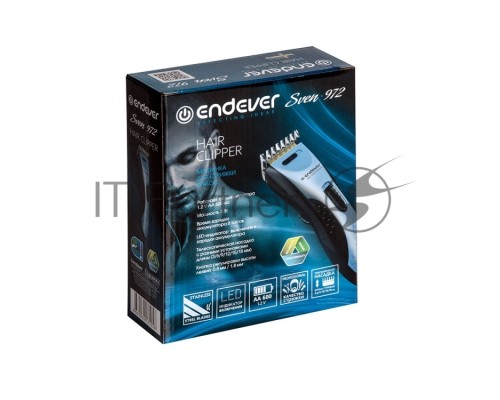 Машинка для стрижки Endever Sven 972, аккумуляторная, кнопка для регулировки высоты лезвия от 0.8 до 1,8 мм., насадки 3/6/9/12/15/18 мм.