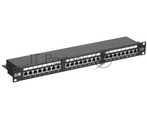 Патч-панель 1U кат.6 STP, 24 порта (IDC Dual), с кабельным органайзером ITK