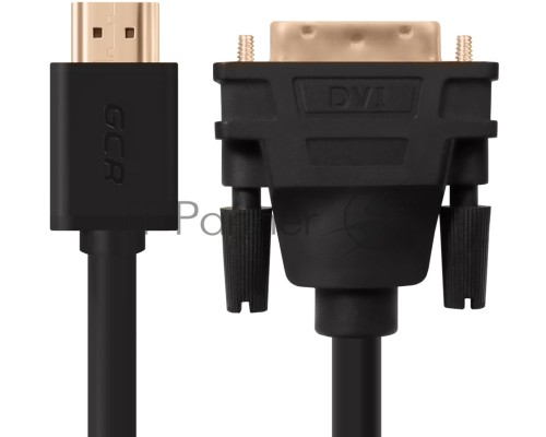 Кабель Greenconnect HDMI-DVI 5.0m черный, OD7.3mm, 28/28 AWG, позолоченные контакты, 19pin AM / 24+1M AM double link, GCR-HD2DVI1-5.0m, тройной экран