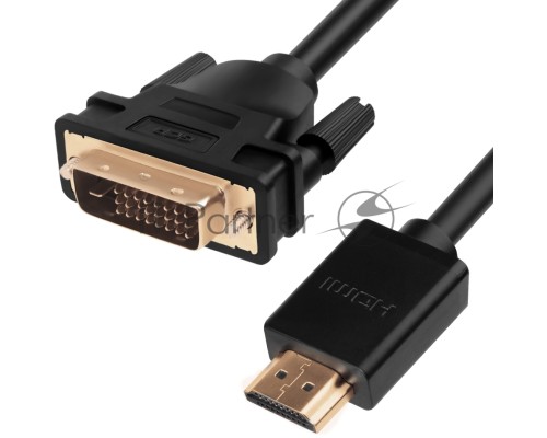 Кабель Greenconnect HDMI-DVI 5.0m черный, OD7.3mm, 28/28 AWG, позолоченные контакты, 19pin AM / 24+1M AM double link, GCR-HD2DVI1-5.0m, тройной экран