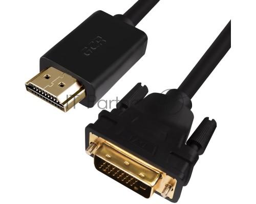 Кабель Greenconnect HDMI-DVI 5.0m черный, OD7.3mm, 28/28 AWG, позолоченные контакты, 19pin AM / 24+1M AM double link, GCR-HD2DVI1-5.0m, тройной экран