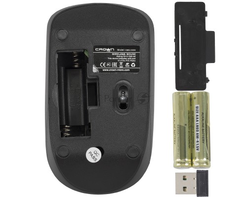 Мышь беспроводная Crown CMM-336W черный, 1600 dpi, радиоканал, USB, кнопки - 4