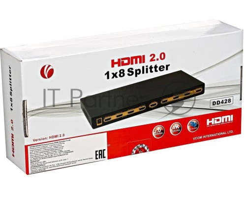 Разветвитель HDMI Spliitter 1=>8  2.0v, VCOM <DD428>