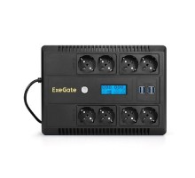 Exegate EX295013RUS ИБП ExeGate NEO Smart LHB-650.LCD.AVR.8SH.CH.RJ.USB <650VA/390W, LCD, AVR, 8*Schuko, RJ45/11, USB, 4*USB-порта для зарядки, Black>