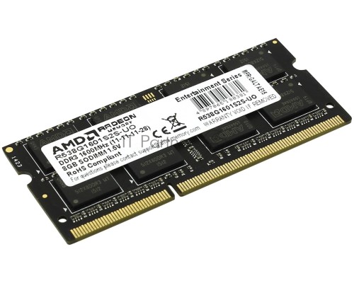 Оперативная память AMD 8GB DDR3 1600 Radeon™ SO-DIMM R5 Entertainment Series Black R538G1601S2S-U Non-ECC, CL11, 1.5V, RTL