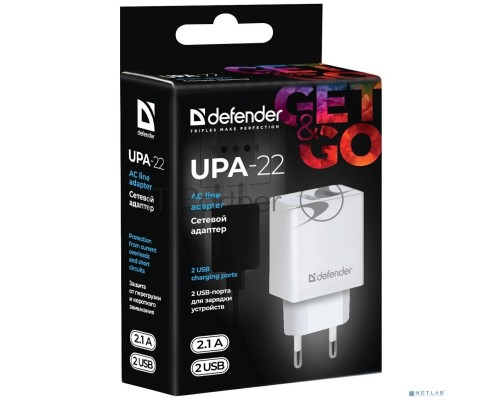 Сетевой адаптер Defender 2xUSB, 2.1А , белый (UPA-22) (83580)