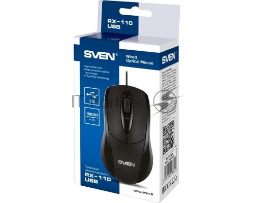 Мышь проводная SVEN RX-110 черный, 1000 dpi, USB, кнопки - 3
