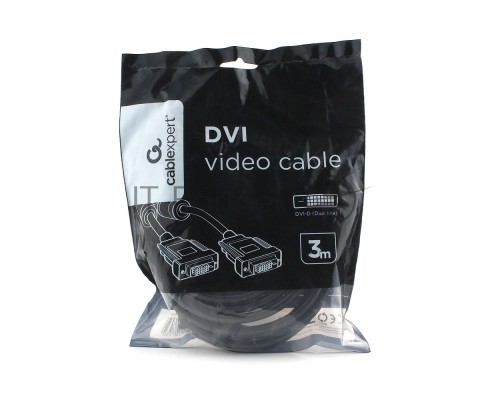 Кабель DVI-D dual link Cablexpert CC-DVI2L-BK-10, 25M/25M, 3.0м, CCS, черный, экран, феррит.кольца, пакет Кабель DVI-D dual link Cablexpert CC-DVI2L-BK-10, 25M/25M, 3.0м, CCS, черный, экран, феррит.кольца, пакет