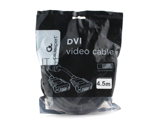 Кабель DVI-D dual link Cablexpert CC-DVI2L-BK-15, 25M/25M, 4.5м, CCS, черный, экран, феррит.кольца, пакет Кабель DVI-D dual link Cablexpert CC-DVI2L-BK-15, 25M/25M, 4.5м, CCS, черный, экран, феррит.кольца, пакет
