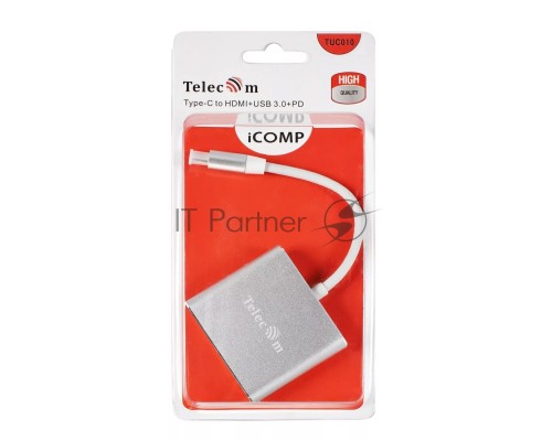 Кабель-концентратор Telecom USB3.1 TypeCm -->HDMI+USB3.0 +PD charging 4K@30Hz <TUC010>