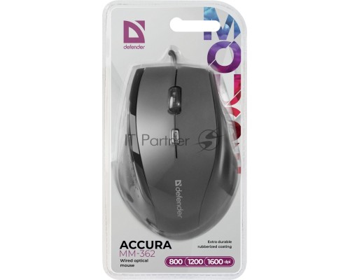 Мышь проводная Defender Accura MM-362 черный, 1600 dpi, USB, кнопки - 6