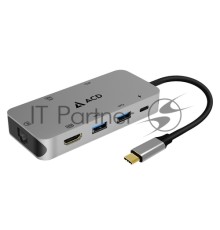 Fusion C108 Адаптер 8-в-1 USB-C в 3xUSB3.0/HDMI/LAN/SD/mSD/PD-90W (ACD-C108-PAL) RTL {50}
