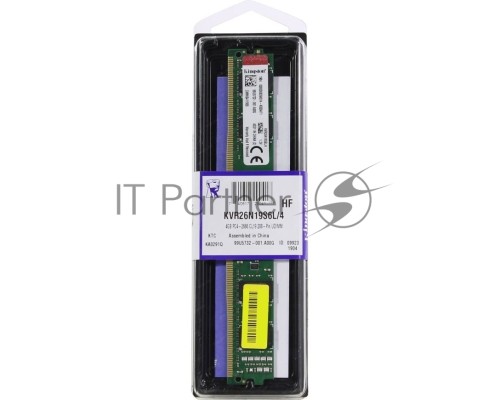 Модуль памяти Kingston DDR4 4Gb 2666 DIMM VLP KVR26N19S6L/4 Non-ECC, CL19, 1.2V, 1Rx16, 512x64, RTL