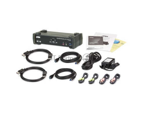 Переключатель KVM ATEN  CS1922M-AT-G KVM+Audio+USB 3.0,  1 user USB+DP =>  2 cpu USB+DP, со шнурами DP 2x1.5м.+USB 2х1.8м.