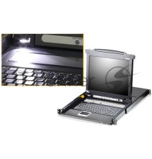 Переключатель-KVM 8-портовый IP  с ЖК-дисплеем Slideaway/ATEN SINGLE RAIL 8P PS/2-USB LCDKVMP 17INCH WIH IP