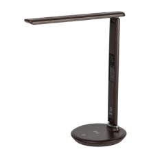 ЭРА Б0057201 Настольный светильник NLED-505-10W-BR светодиодный коричн,  выбор цвет температуры, три уровня яркости, многофункциональный дисплей с функциями часов, будильника, календаря и термометра. 