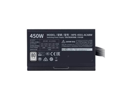 Блок питания Cooler Master MWE White, 450W, ATX, 120mm, 6xSATA, 2xPCI-E(6+2), APFC, 80+ White MPE-4501-ACABW-EU
