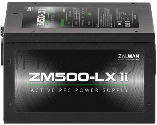 Блок питания Zalman ZM500-LXII <500W, (20+4+4+4) pin, 2x(6+2) pin, 6xSATA, 3xMolex, 12 см, кабель питания, 84%, Active P