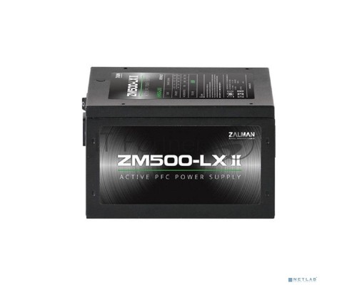 Блок питания Zalman ZM500-LXII <500W, (20+4+4+4) pin, 2x(6+2) pin, 6xSATA, 3xMolex, 12 см, кабель питания, 84%, Active P