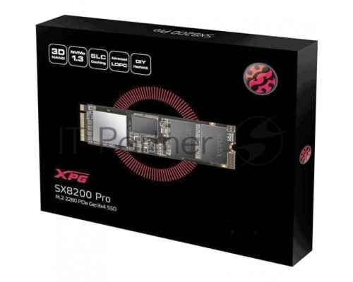 Накопитель SSD ADATA M.2 2.0Tb SX8200 Pro <ASX8200PNP-2TT-C> (PCI-E 3.0 x4, up to 3350/2800Mbs, 390000 IOPs, 3D TLC, NVMe, 22x80mm)