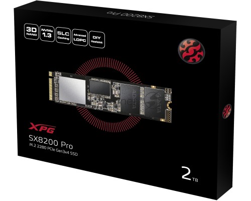 Накопитель SSD ADATA M.2 2.0Tb SX8200 Pro <ASX8200PNP-2TT-C> (PCI-E 3.0 x4, up to 3350/2800Mbs, 390000 IOPs, 3D TLC, NVMe, 22x80mm)